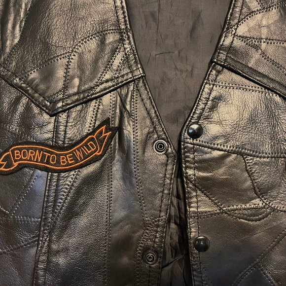 Rebel Ryder Black Leather Biker Vest – “Born to Be Wild” – Unisex XXL - Picture 5 of 9
